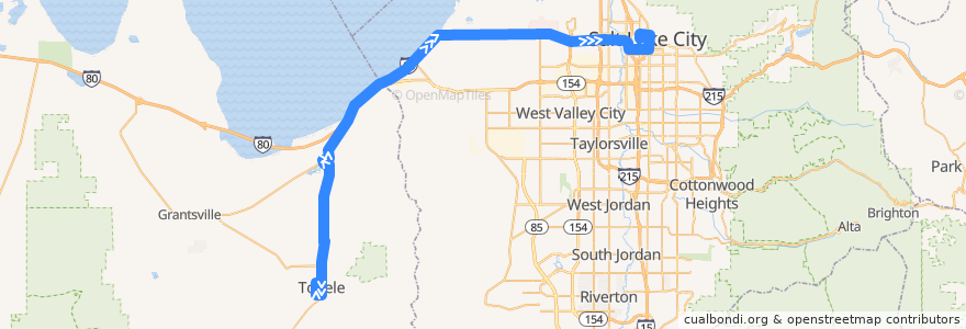 Mapa del recorrido UTA Route 451 Tooele Express (to Salt Lake) de la línea  en 犹他州 / 猶他州.