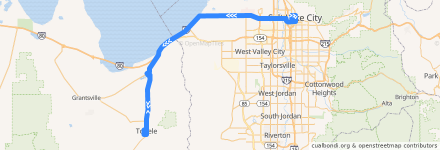 Mapa del recorrido UTA Route 451 Tooele Express (to Tooele) de la línea  en ユタ州.