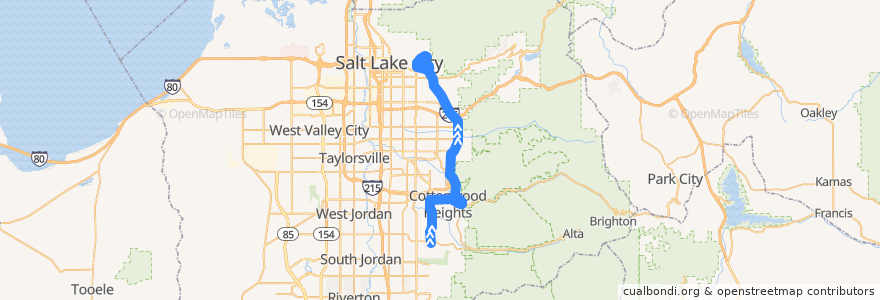 Mapa del recorrido UTA Route 354 Sandy/U of U Fast Bus (to U of U Medical Center) de la línea  en Salt Lake County.