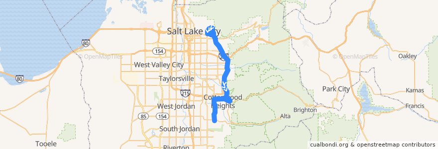 Mapa del recorrido UTA Route 354 Sandy/U of U Fast Bus (to 9400 South 2000 East Park & Ride) de la línea  en Salt Lake County.