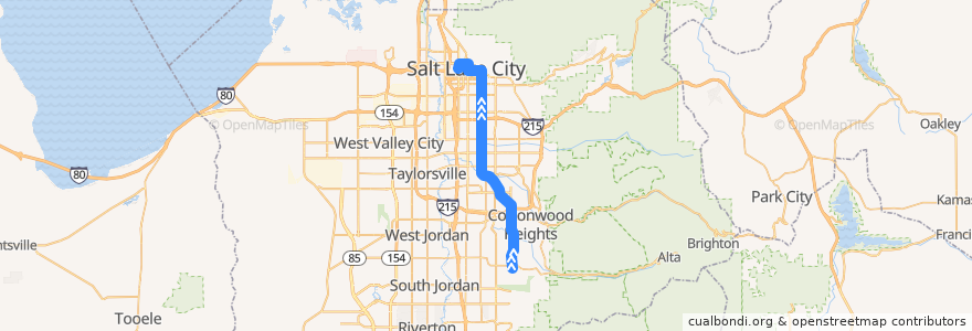 Mapa del recorrido UTA Route 320 Highland Drive Fast Bus (to Downtown Salt Lake) de la línea  en Salt Lake County.