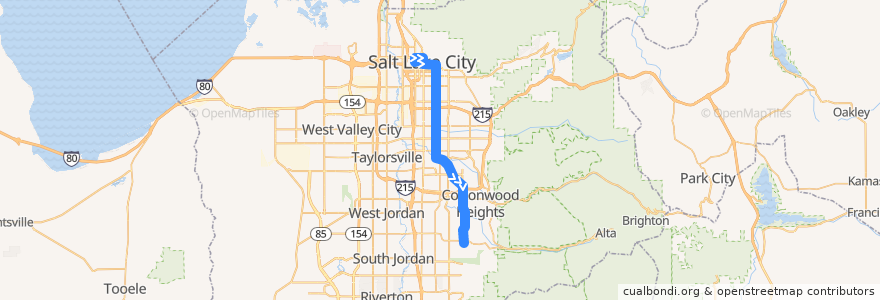 Mapa del recorrido UTA Route 320 Highland Drive Fast Bus (to 9400 South 2000 East Park and Ride) de la línea  en Salt Lake County.