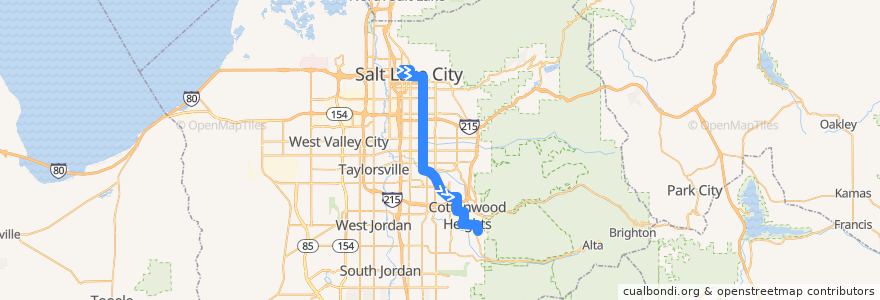 Mapa del recorrido UTA Route 307 Cottonwood Heights Fast Bus (to Cottonwood Heights Park and Ride) de la línea  en Salt Lake County.