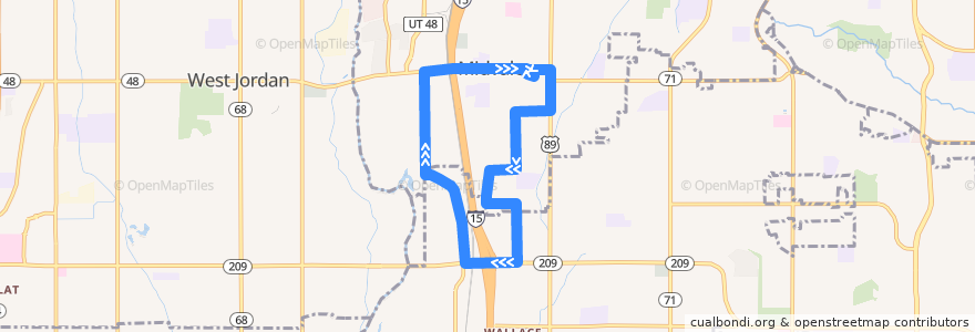 Mapa del recorrido UTA Route 525 Midvale Shuttle de la línea  en Salt Lake County.