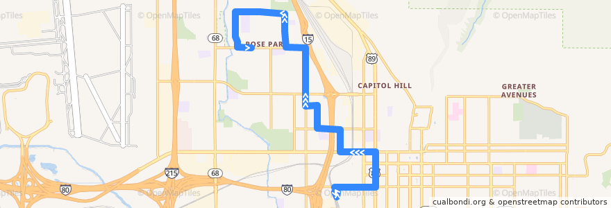 Mapa del recorrido UTA Route 520 Rose Park (to Rose Park) de la línea  en Salt Lake City.