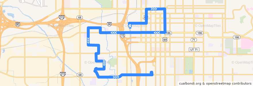 Mapa del recorrido UTA Route 516 Poplar Grove/Glendale (to Ballpark Station from Salt Lake Central Station, Sunday) de la línea  en Salt Lake City.