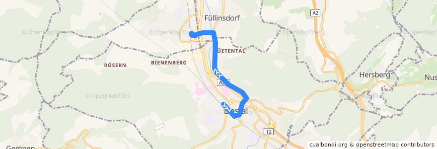 Mapa del recorrido Bus 80: Liestal, Bahnhof => Frenkendorf-Füllinsdorf, Bahnhof de la línea  en Bezirk Liestal.