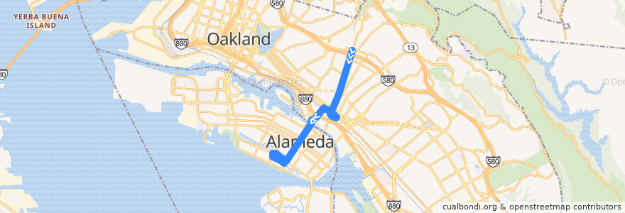 Mapa del recorrido AC Transit 20: Dimond District => South Shore Center (late nights) de la línea  en Contea di Alameda.