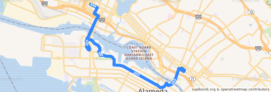 Mapa del recorrido AC Transit 19: Downtown Oakland => Fruitvale BART de la línea  en Аламида.