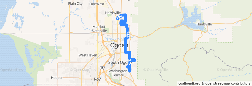 Mapa del recorrido UTA Route 645 North-South Monroe Boulevard (to McKay Dee Hospital) de la línea  en Ogden.