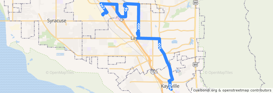 Mapa del recorrido UTA Route 627 Clearfield Station/Kaysville/DTC (to Clearfield Station) de la línea  en Davis County.