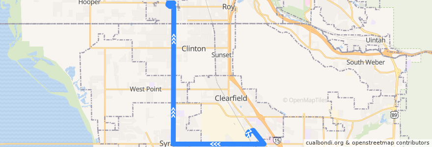 Mapa del recorrido UTA Route 626 West Roy/Clearfield Station (to West Roy) de la línea  en Davis County.