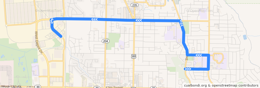 Mapa del recorrido UTA Route 608 2nd Street/DTSI (to DTSI) de la línea  en Ogden.