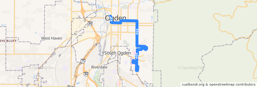 Mapa del recorrido UTA Route 603 Weber State University (to McKay Dee Hospital/Ogden Clinic, Sunday) de la línea  en Ogden.