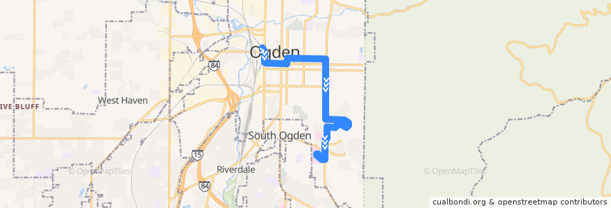 Mapa del recorrido UTA Route 603 Weber State University (to McKay Dee Hospital) de la línea  en Ogden.