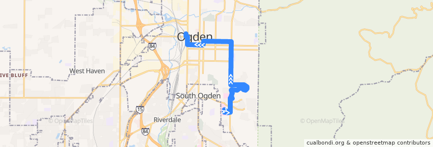 Mapa del recorrido UTA Route 603 Weber State University (to Ogden Station) de la línea  en Ogden.