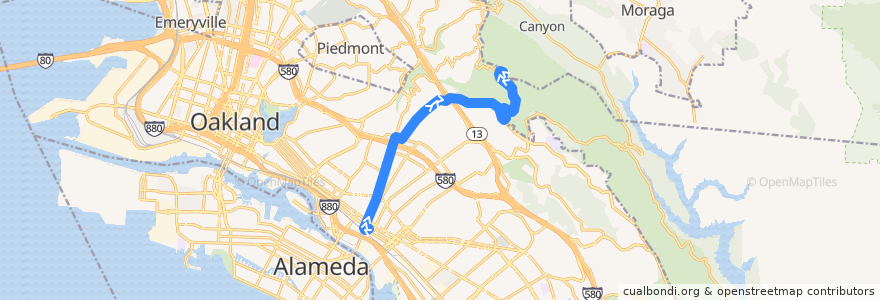 Mapa del recorrido AC Transit 339: Fruitvale BART => Chabot Space and Science Center de la línea  en Alameda County.