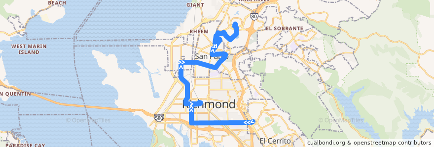 Mapa del recorrido AC Transit 76: El Cerrito del Norte BART => Hilltop Mall de la línea  en Richmond.