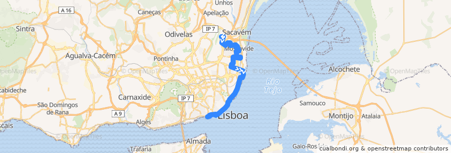 Mapa del recorrido Bus 210: Pior Velho → Cais do Sodré de la línea  en Lisboa.