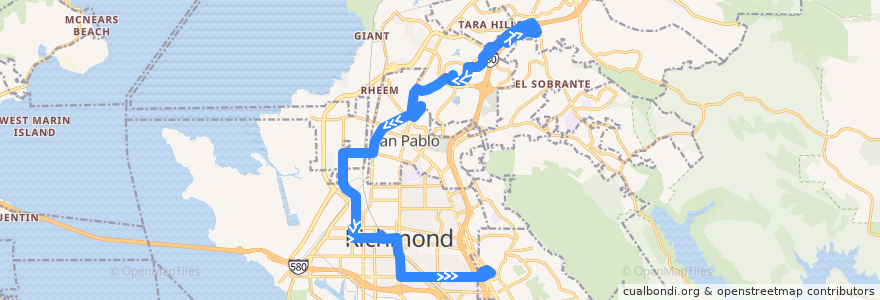 Mapa del recorrido AC Transit 376: Pinole Vista => El Cerrito del Norte BART de la línea  en Contra Costa County.