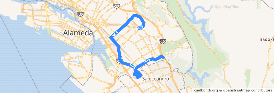 Mapa del recorrido AC Transit 45: Eastmont Transit Center => Foothill Square de la línea  en 奥克兰/奧克蘭/屋崙.