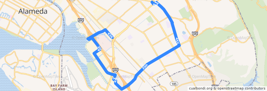 Mapa del recorrido AC Transit 98: Coliseum BART => Eastmont Transit Center de la línea  en Oakland.