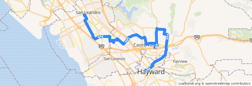 Mapa del recorrido AC Transit 28: Hayward BART => San Leandro BART de la línea  en Comté d'Alameda.