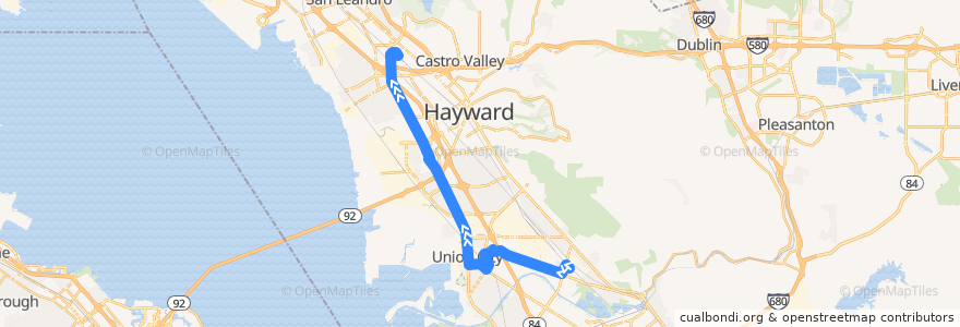 Mapa del recorrido AC Transit 97: Union City BART => Bay Fair BART de la línea  en Alameda County.