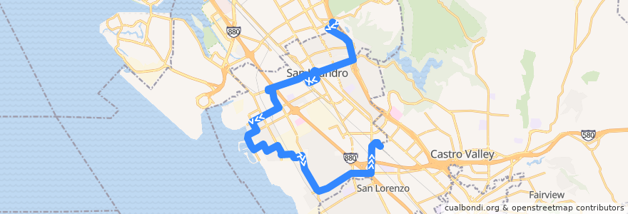 Mapa del recorrido AC Transit 35: Foothill Square => Bay Fair BART (weekdays) de la línea  en San Leandro.