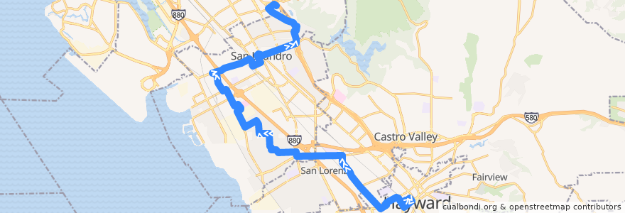 Mapa del recorrido AC Transit 34: Hayward BART => Foothill Square de la línea  en Alameda County.