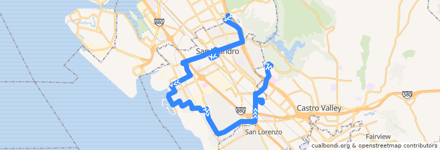 Mapa del recorrido AC Transit 35: Foothill Square => Bay Fair BART => Juvenile Justice Center (weekends) de la línea  en San Leandro.