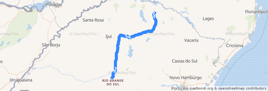 Mapa del recorrido Erechim → Santa Maria via BR-285 de la línea  en 南里奥格兰德州.