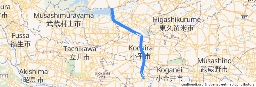 Mapa del recorrido 西武多摩湖線 de la línea  en Tokio.