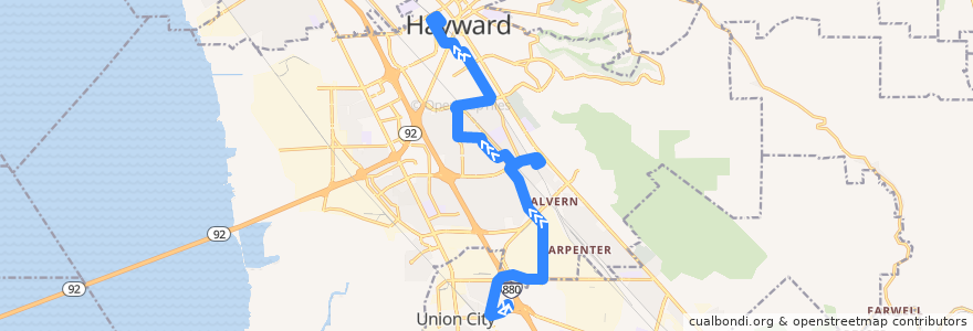 Mapa del recorrido AC Transit 41: Union Landing Transit Center => Hayward BART de la línea  en 阿拉梅达县/阿拉米達縣/阿拉米達郡.
