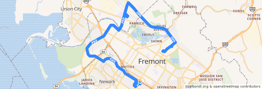 Mapa del recorrido AC Transit 232: NewPark Mall => Fremont BART de la línea  en Comté d'Alameda.