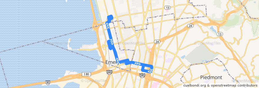 Mapa del recorrido Emery Go-Round route Hollis (non-peak hours) de la línea  en مقاطعة ألاميدا (كاليفورنيا).