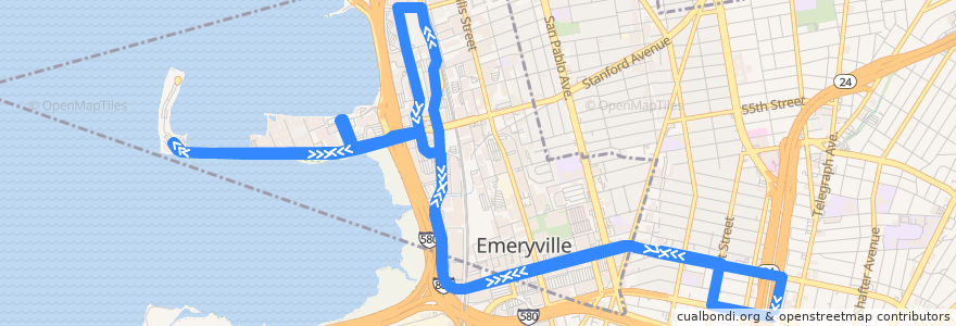 Mapa del recorrido Emery Go-Round route Shellmound/Powell (non-peak hours) de la línea  en Alameda İlçesi.