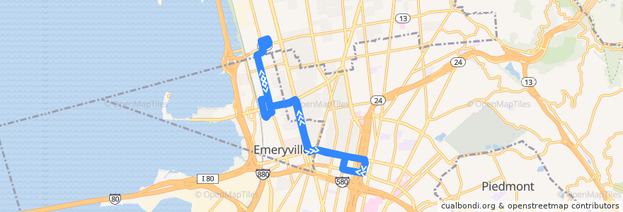 Mapa del recorrido Emery Go-Round route North Hollis (peak hours) de la línea  en Alameda County.