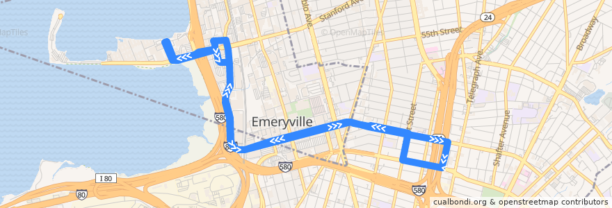 Mapa del recorrido Emery Go-Round route South Shellmound/Powell via The Towers (peak hours) de la línea  en شهرستان آلامدا، کالیفرنیا.