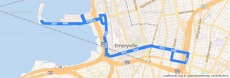 Mapa del recorrido Emery Go-Round route South Shellmound/Powell via The Marina (peak hours) de la línea  en アラメダ郡.