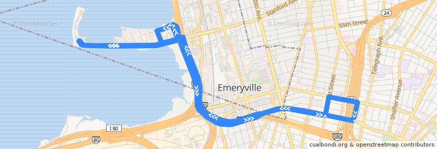 Mapa del recorrido Emery Go-Round route Watergate Express (morning peak hours) de la línea  en مقاطعة ألاميدا (كاليفورنيا).