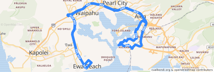 Mapa del recorrido TheBus Route PH7 Ewa Beach-Pearl Harbor Express de la línea  en Honolulu County.