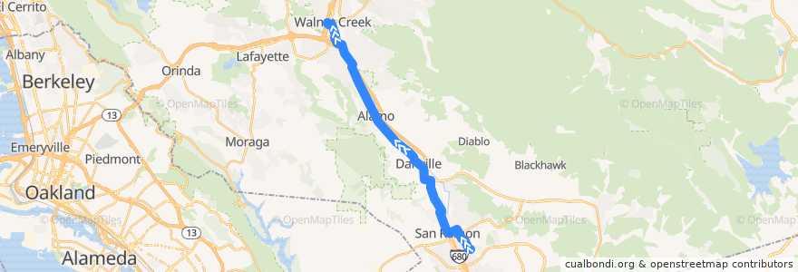 Mapa del recorrido County Connection 321: San Ramon => Walnut Creek BART de la línea  en Contra Costa County.