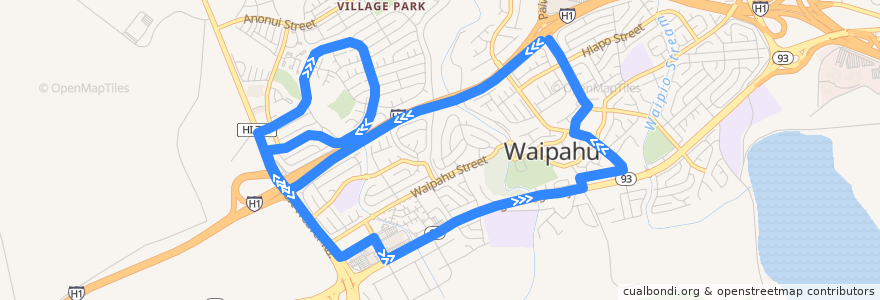 Mapa del recorrido TheBus Route 434 Waipahu-Village Park de la línea  en Honolulu County.