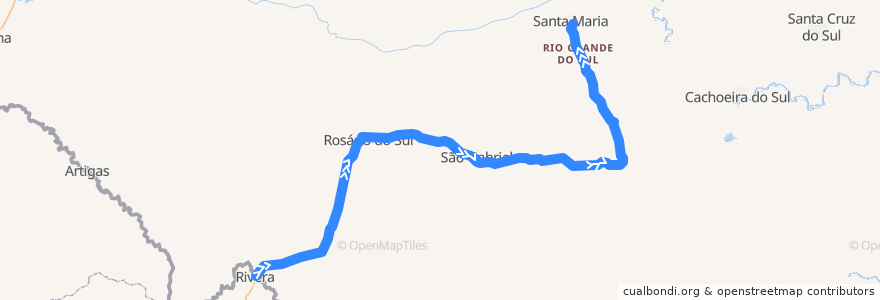 Mapa del recorrido Livramento → Santa Maria de la línea  en Rio Grande do Sul.