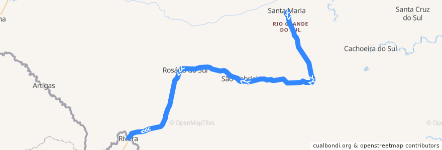 Mapa del recorrido Santa Maria → Livramento de la línea  en Río Grande del Sur.