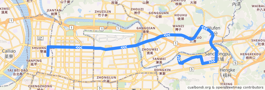 Mapa del recorrido 臺北市 民權幹線 南港->臺北橋 de la línea  en 台北市.