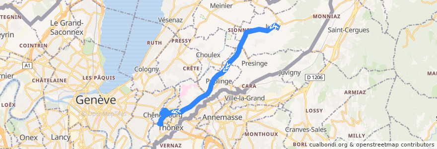 Mapa del recorrido Bus 32: Jussy-Meurets → Sous-Moulin de la línea  en Genf.