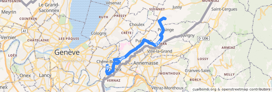 Mapa del recorrido Bus 37: Sous-Moulin → Lullier de la línea  en Genève.