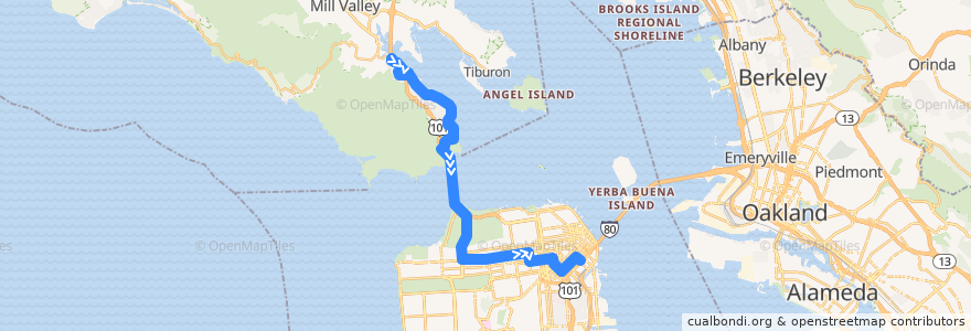 Mapa del recorrido Golden Gate Transit 92: Marin City => San Francisco de la línea  en Kalifornien.